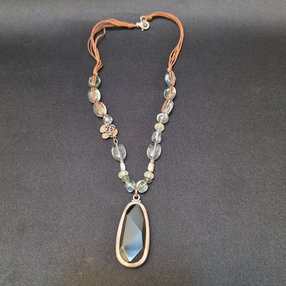 Retired Silpada Green Glass Silver Necklace vintage - Picture 1 of 8